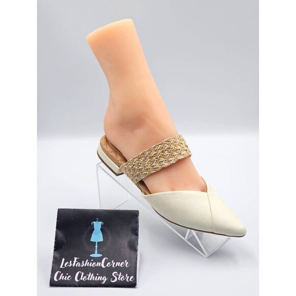 Birdies Women Cream Leather The Swan Cuff Pointed Toe Strap Mule Flats Sz 6 2404 - Picture 14 of 16